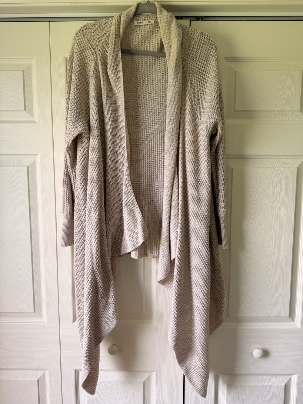 Old Navy Draped Open-Front Waffle Knit Cardigan in Cream